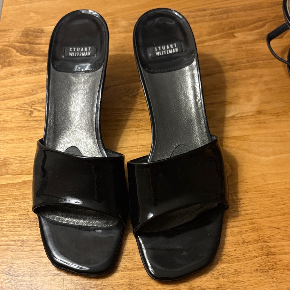 Stuart Weitzman Black Patent Leather Mules